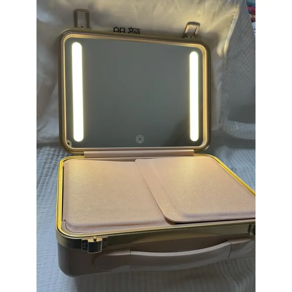 Rownyeon Light Up Rechargeable Makeup Case W/Mirror Portable Organizer Pink 3